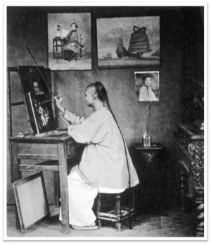 19世纪后半叶南方民间画匠进行油画创作的情景。