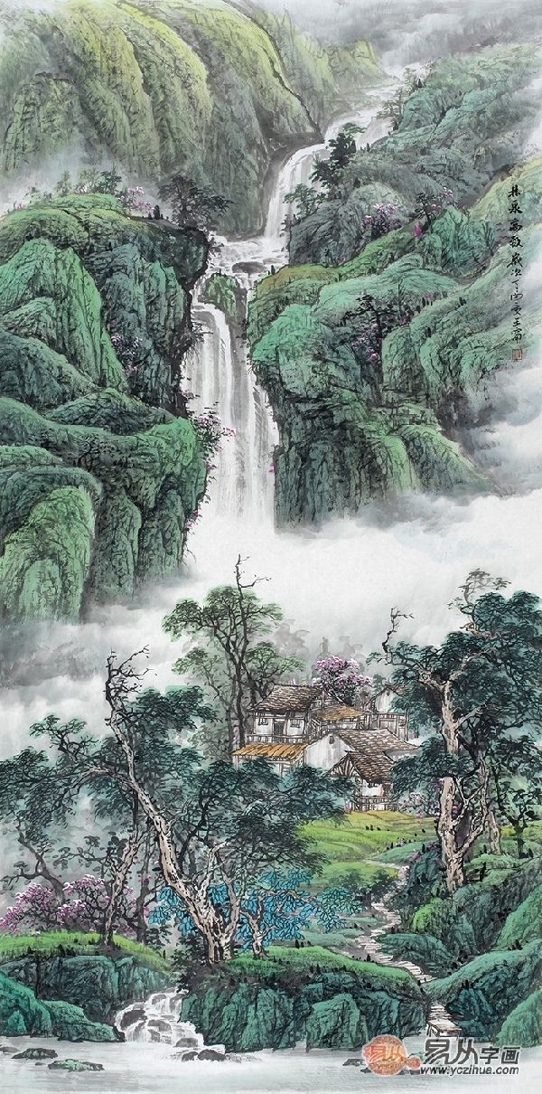 王宁最新力作四尺竖幅青绿山水画《林泉高致》作品来源:易从网