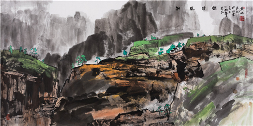 翰墨丹青:当代画家张江重彩山水画